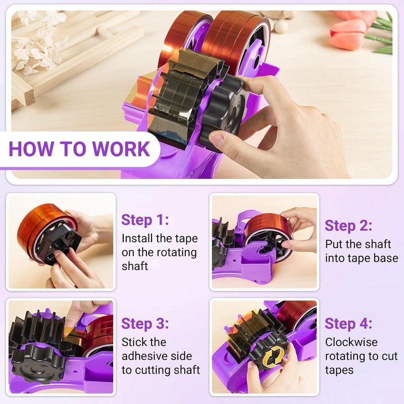 ThinkLearn Heat Tape Dispenser - Sublimation Heat Transfer Tape Dispenser with Scissors and Utility Knife, 1 '' & 3'' Core, Multi-Roll Pre-Cut Tape Dispenser for Crafting, Purple - Image 4